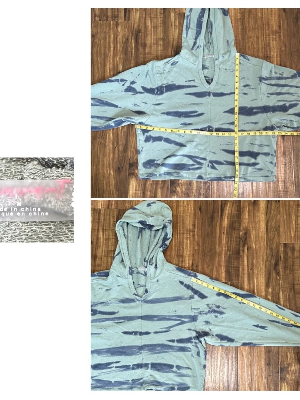 Free People Movement Relaxed Cropped Hoodie Sage Blue-Violet Tie Dye M NWOT - Picture 7 of 7